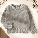 Soft & Cozy Babys Solid Knitted Sweater Pullover - Classic Round Neck Design for Boys & Girls - Perfect for Spring & Autumn/Fall Wardrobe