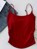 greatnfb  1pc Teen Girls Bohemian Style Cotton Camisole With Built-in Padded Bra, Backless Strappy Tank Top For Teenagers Students (12-14Y)