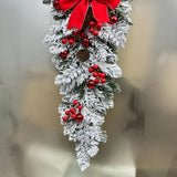 2pcs 23.62" Christmas Teardrop Swags - Flocked Artificial Garland for Door, Wall & Fireplace Decor | Rustic Holiday Home Accents