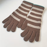 Striped Warm Knit Gloves, Touch Screen Wrist Cover Winter Windproof Gloves, Non-slip Outdoor Cycling Gloves For Students