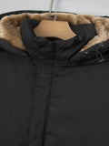 Men's Plus Size Hooded Winter Jacket - Stylish Outerwear With Zip Front And Soft Fleece Lining