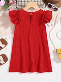 Girls Charming Solid Ruffle Trim Dress - Lightweight Loose Fit for Effortless Summer Style