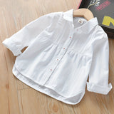 Girls' U Hem Embroidered Button Down Long Sleeve Cotton Shirts For Spring Summer And Autumn