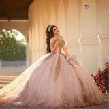 Pink Quinceanera Dresses  Sweetheart Off Shoulder Princess Sweet 15 16 Years Old Birthday Prom Party Gown Backless Gala Gift