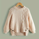 Girls Thick Cable Knit Elegant Loose Fit Drop Shoulder Sweater Tops