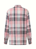 greatnfb  Plaid Print Simple Shirt, Casual Button Front Long Sleeve Shirt, Women's Clothing