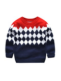 Boys' Long Sleeve Crew Neck Pullover – All-Season Geometric Knit Sweater, Preppy Style with Comfort Stretch