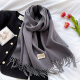 Thick Winter Tassel Scarf - Luxurious Solid Color Design, Exceptionally Soft, Warm, and Cozy Imitation Cashmere Shawl with Stylish Label for Cold Weather