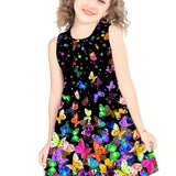 Girls' Sleeveless Summer Dress - Charming Butterfly Print - Trendy and Casual Design for Playdates and Everyday Fun