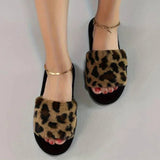 Autumn Winter Women Leopard Print Plush Slippers Cozy Warm Open Toe Soft Sole Shoes Comfy Indoor Floor Fuzzy Slippers 240809