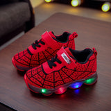 Boys LED Spider Net Sneakers - Fashionable & Durable Athletic Shoes with Cool Spider Web Design - Lightweight, Breathable & Non-slip for Walking, Running & Training