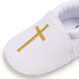 Baby Boys Baptism Cross No Tie Sip On Sneakers, Toddlers Crib Walking Shoes With Assorted Colors