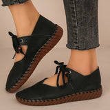 Womens Chic Lace-Up Flats - Seamless Solid Color, Pillow-Soft Sole - Casual, Comfortable, Round Toe Design for Everyday Wear