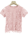 greatnfb  Lace Crew Neck T-Shirt, Elegant Short Sleeve T-Shirt For Spring & Summer, Women's Clothing