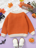 Adorable Cartoon Ghost Embroidered Sweater - Soft Cable Knit Long Sleeve Top for Toddler & Infant Boys, Perfect for Fall and Winter, Casual Wear, Letter Print Design, Halloween Theme, Comfortable and Cozy Clothing for Little Ones