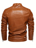 Plus Size Men's PU Biker Jacket | Stylish Zip-Up Stand Collar | Casual Solid Color Motorcycle Coat