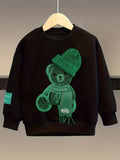 2pcs Boy's Beanie Bear Patched Outfit, Sweatshirt & Sweatpants Set, Trendy Long Sleeve Top, Kid's Clothes For Spring Fall, As Gift