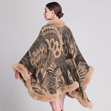Luxurious Peacock Flower Pattern Cardigan Poncho - Soft Faux Fur Collar, Edge Shawl, Vintage-Inspired, Thickened Warm, Large Cloak for Autumn and Winter - Perfect for Outdoor Activities and Daily Wear