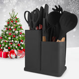 19-Piece Premium Silicone Kitchen Utensil Set With Wooden Handles And Chef Knifes - Heat-Resistant, Non-Stick Friendly Cooking Tools & Bamboo Storage Bucket - Selected Christmas Present For Cooking Enthusiasts