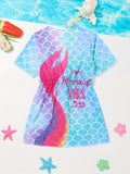 Vibrant Gradient Fish Scale Graphic One-Piece Swimwear Cover Up for Toddler Girls - Quick-Dry, Soft, and Comfortable for Beach Vacation, Water Play, and Outdoor Fun - Adorable and Stylish Design