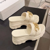 Chain Wedges Slippers Women High Heels Platform Shoes Summer  Open Toe Flip Flops Beach Sandals Pumps Mujer Slides