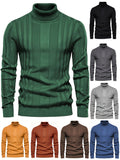 Cozy High Neck Knitted Sweater - Soft High Stretch Polyester Fabric, Long Sleeve, Regular Fit, Machine Washable, Solid Color Pullover for Men - Perfect for Spring and Fall Seasons