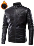 Plus Size Men's PU Biker Jacket | Stylish Zip-Up Stand Collar | Casual Solid Color Motorcycle Coat