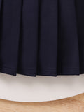 Adorable Girls Preppy School Dress - Fashionable Pleated Design with Classic Splicing, Short Sleeve Lapel Collar, Premium Quality Uniform Style for Timeless Charm