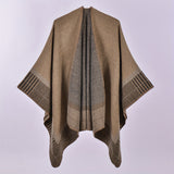 Stripe Jacquard Large Shawl Vintage Imitation Cashmere Warm Cape Scarf Blanket Wraps Reversible Windproof Cardigan