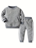 Buy 1 Get 1 Free, 2pcs Boys Fashionable Striped Warm Outfit Set - Cozy Long Sleeve Sweatshirt & Sweatpants for Spring, Fall, Winter - Comfortable & Durable