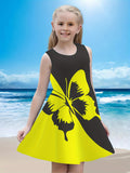 Vibrant Gradient Butterfly Print Sleeveless Dress for Girls - Soft Slight Stretch Polyester Fabric, Casual Loose Fit, Machine Washable, Perfect for Spring/Summer Holiday Party and Everyday Wear