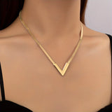 18K Gold Plated Personality V-Shaped Pendant Necklace Simple Style Jewelry Gift Women's Accessories