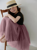 95% Cotton Comfy Elegant Fit and Flare Tutu Dress for Girls - Breathable Mesh, Short Sleeve, Trapeze Hem, Loose Silhouette, Solid Color, Perfect for Summer Party and Holiday Gift