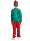 3pcs Christmas Elf Clothing For Boys & Girls, Long Sleeve Top & Hat & Pants Set, Kid's Outfits For Performance Party
