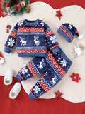 Cute Newborn Baby Boy Flannel Outdoor Set Baby Girl Christmas Graphic Sweatshirt Top Pants Hat 3pcs Outdoor Set, Comfortable And Warm For Winter Fall!