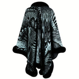 Luxurious Peacock Flower Pattern Cardigan Poncho - Soft Faux Fur Collar, Edge Shawl, Vintage-Inspired, Thickened Warm, Large Cloak for Autumn and Winter - Perfect for Outdoor Activities and Daily Wear