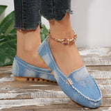 Women's Comfort Denim Loafers - Soft Round Toe, Slip-On Design, Breathable Casual Walking Flats for Outdoor Activities