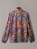 greatnfb  Paisley Print Button Front Shirt, Casual Lantern Sleeve Shirt, Women's Clothing