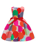 Knee-High Fitted Princess Dress for Girls - Colorful Polka Dot, Bow, Puffy, Sleeveless, Crew Neck, Flared Hem, Cotton Lining, Hand Washable - Ideal for Piano Performance, Wedding, Evening, Birthday Party, and Special Occasions