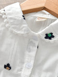 Adorable Boho Floral Embroidered Doll Collar Blouse for Little Girls - Soft 95% Cotton, Casual Long Sleeve Shirt, Perfect for Spring and Fall Season, Daily Wear, and Outdoor Activities