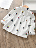 Adorable Boho Floral Embroidered Doll Collar Blouse for Little Girls - Soft 95% Cotton, Casual Long Sleeve Shirt, Perfect for Spring and Fall Season, Daily Wear, and Outdoor Activities