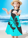 Vibrant Gradient Butterfly Print Sleeveless Dress for Girls - Soft Slight Stretch Polyester Fabric, Casual Loose Fit, Machine Washable, Perfect for Spring/Summer Holiday Party and Everyday Wear