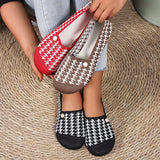 Stylish Womens Houndstooth Flat Shoes - Breathable, Lightweight, Soft Sole, Round Toe, Pull-On Design with Tassel Embellishment - Fabric Upper, Faux Leather Insole, Rubber Sole, Perfect for All Seasons