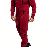 Men's Premium Hooded Fleece Jumpsuit - Fleece - Long Sleeve Full Zipper Overalls with Kangaroo Pockets for Ultimate Warmth and Convenience - Soft, Breathable, and Durable Design for Outdoor Activities