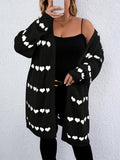 Plus Size Heart Pattern Knitted Cardigan, Casual Long Sleeve Open Front Cardigan, Women's Plus Size Clothing