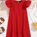 Girls Charming Solid Ruffle Trim Dress - Lightweight Loose Fit for Effortless Summer Style