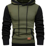 Stylish Patchwork Hooded Sweatshirt - Fashion Hoodies with Contrast Color, Kangaroo Pocket, and Long Sleeve for Casual Daily Outerwear