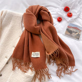 Thick Winter Tassel Scarf - Luxurious Solid Color Design, Exceptionally Soft, Warm, and Cozy Imitation Cashmere Shawl with Stylish Label for Cold Weather