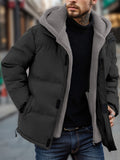 Men's Color Block Fleece Padded Jacket - Warm, Water-Resistant, and Breathable with Zip-Up Closure, Multiple Pockets, and Adjustable Hood - Perfect for Winter Outdoor Activities and Casual Daily Wear