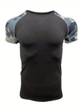 Mens Camo Color Block Compression T-Shirt - Flexible & Sweat-Wicking - Quick-Dry Athletic Fit for Running, Cycling, Training